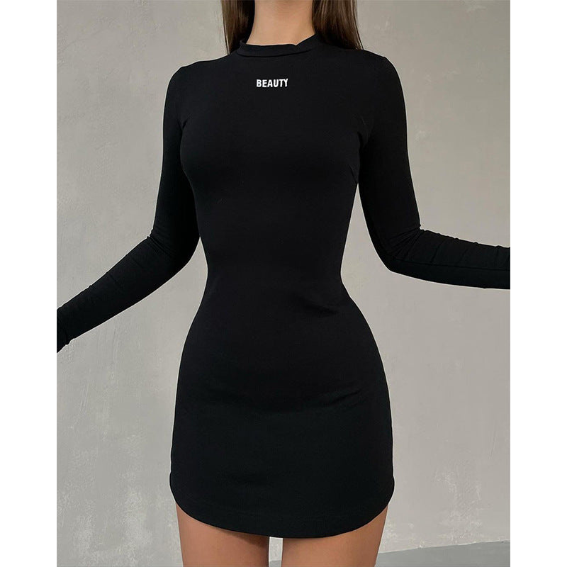 Women's Sheath Dress Streetwear High Neck Long Sleeve Solid Color Above Knee Holiday