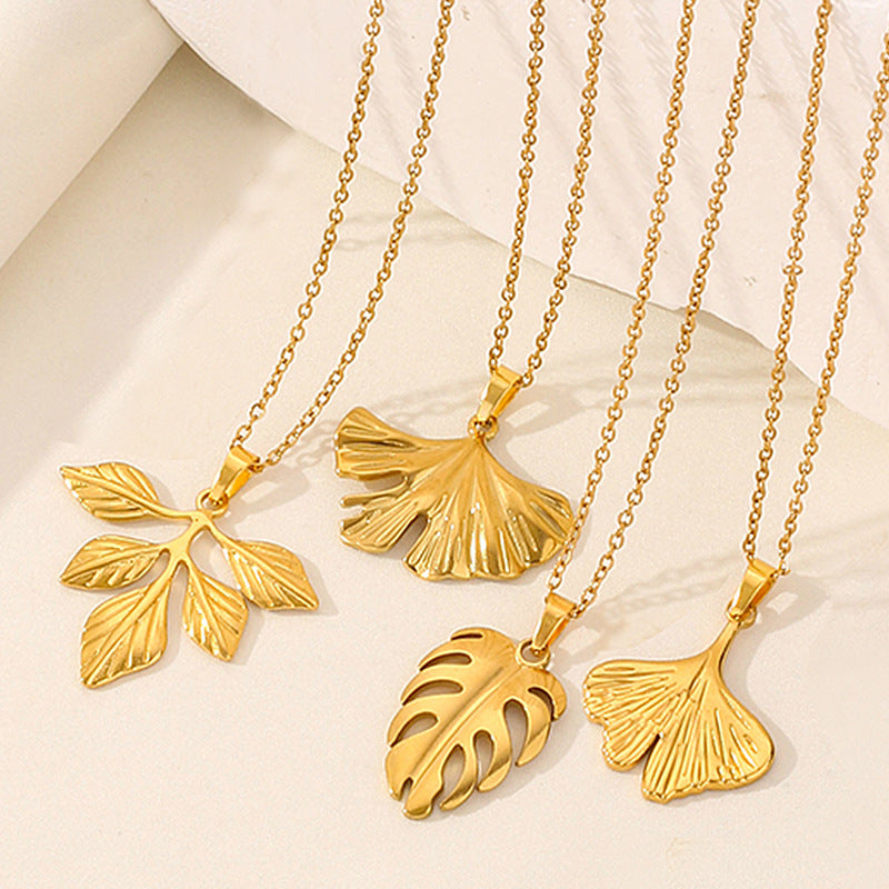 Jewelry Casual Simple Style Leaves 304 Stainless Steel 18K Gold Plated Pendant Necklace