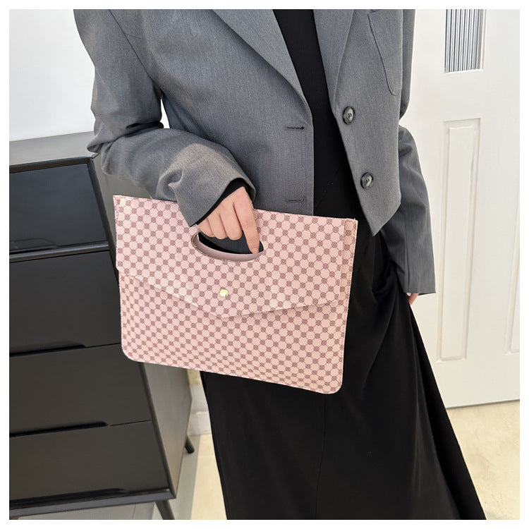 Women's Pu Leather Plaid Classic Style Square Magnetic Buckle Flip Cover Clutch Bag