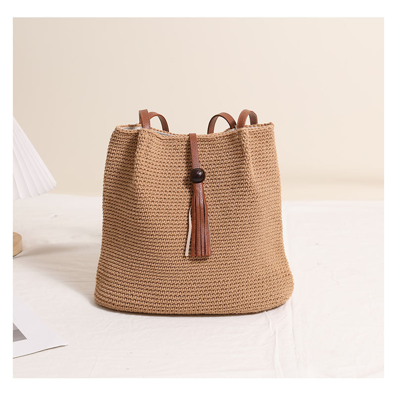 Women's Medium Cotton Solid Color Classic Style Weave Square Magnetic Buckle Straw Bag