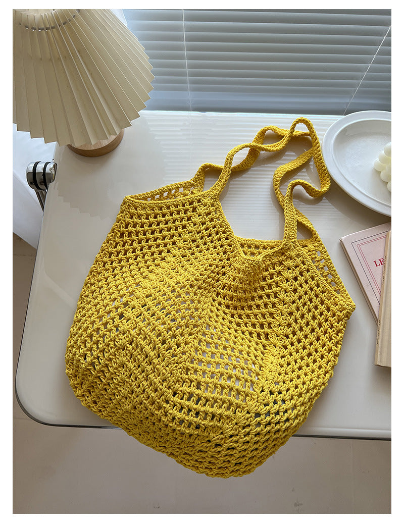 Women's Medium Cotton Solid Color Elegant Streetwear Weave Square Open Straw Bag