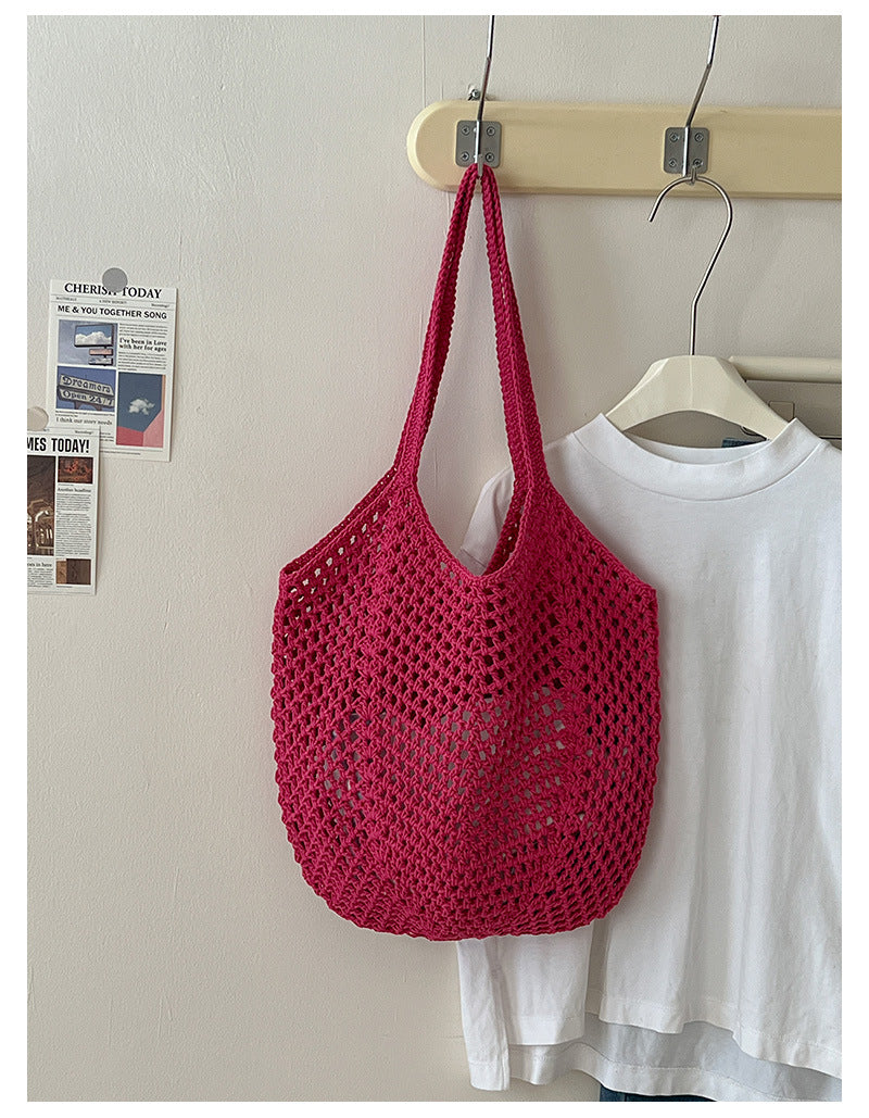 Women's Medium Cotton Solid Color Elegant Streetwear Weave Square Open Straw Bag