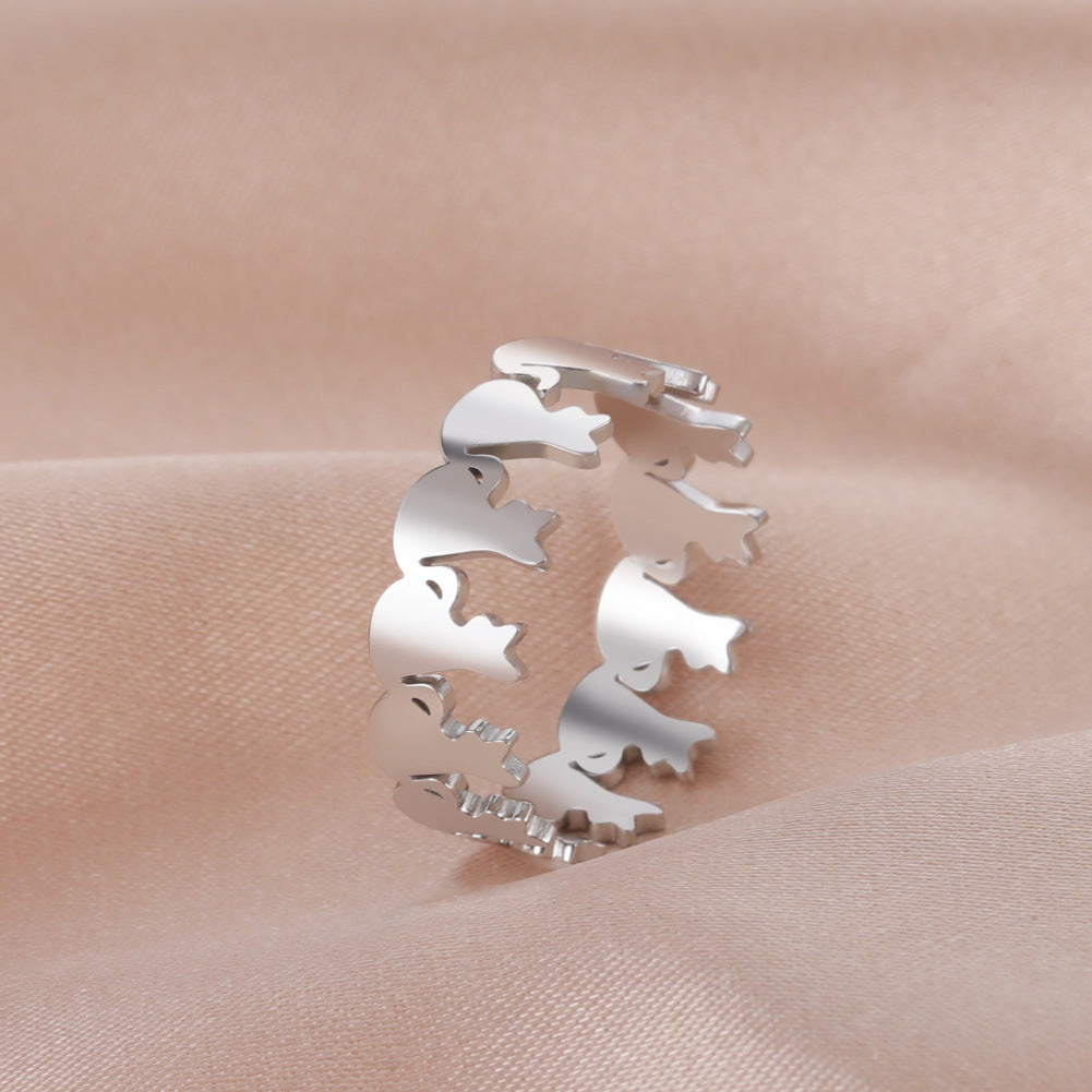 cartoon style cat stainless steel rings - CEJEW