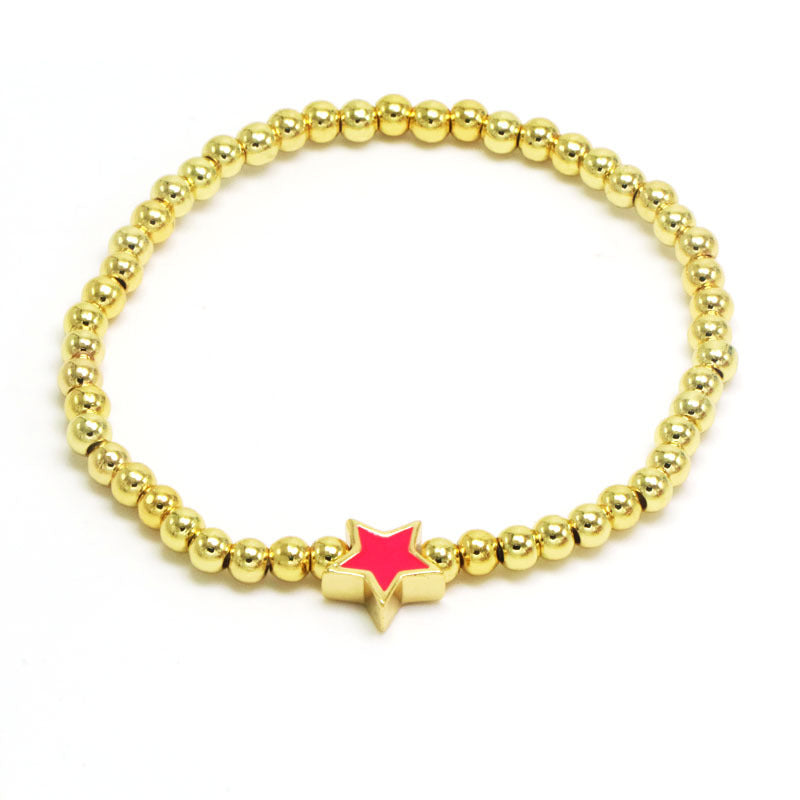 Copper 18K Gold Plated Beaded Enamel Star Bracelets