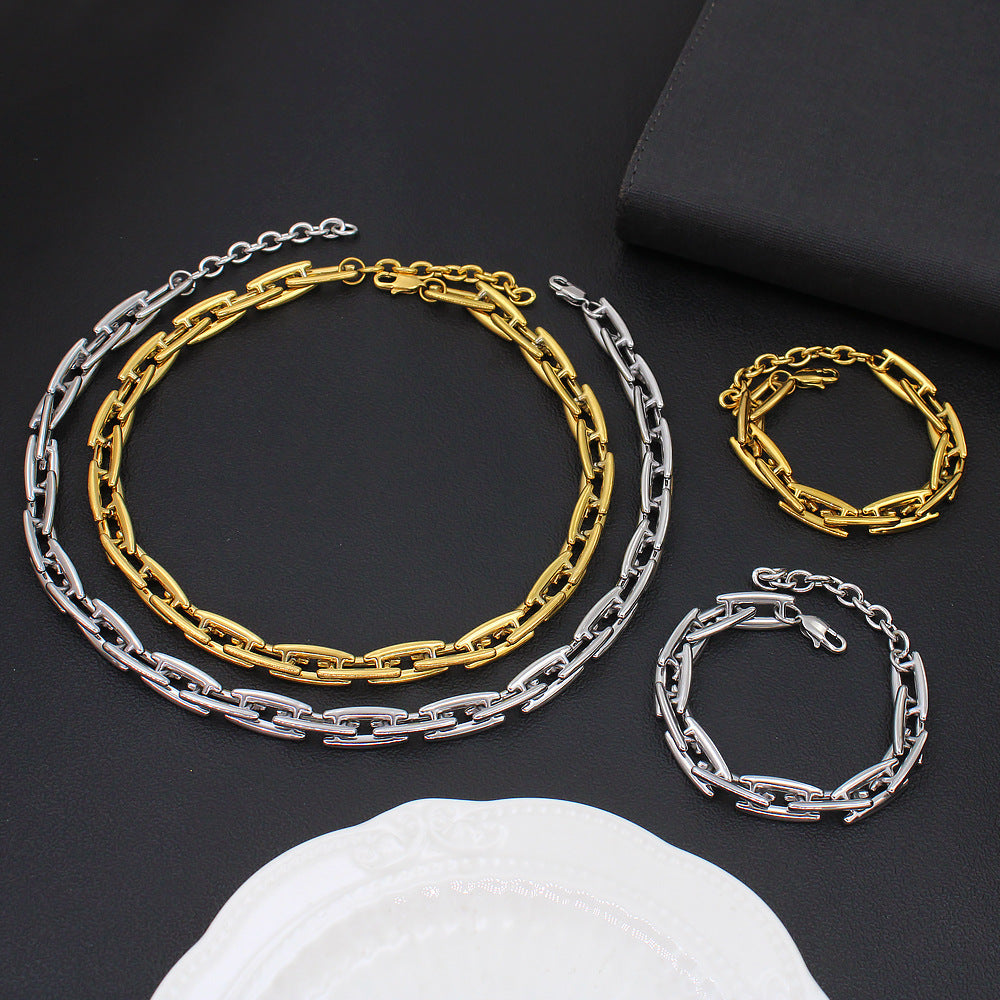 Jewelry Hip-Hop Retro Solid Color 304 Stainless Steel 18K Gold Plated Stainless Steel Jewelry Sets