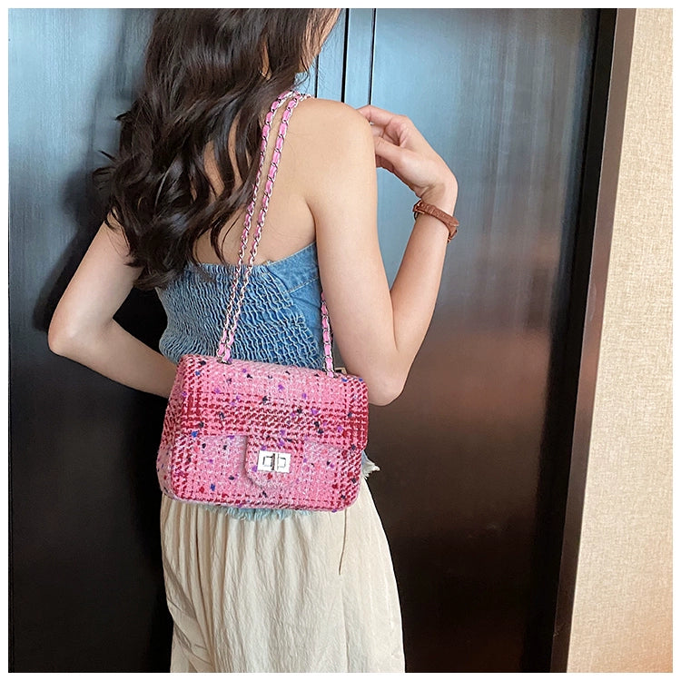 Women's Small cotton and linen Multicolor Streetwear Weave Square Lock clasp Crossbody Bag