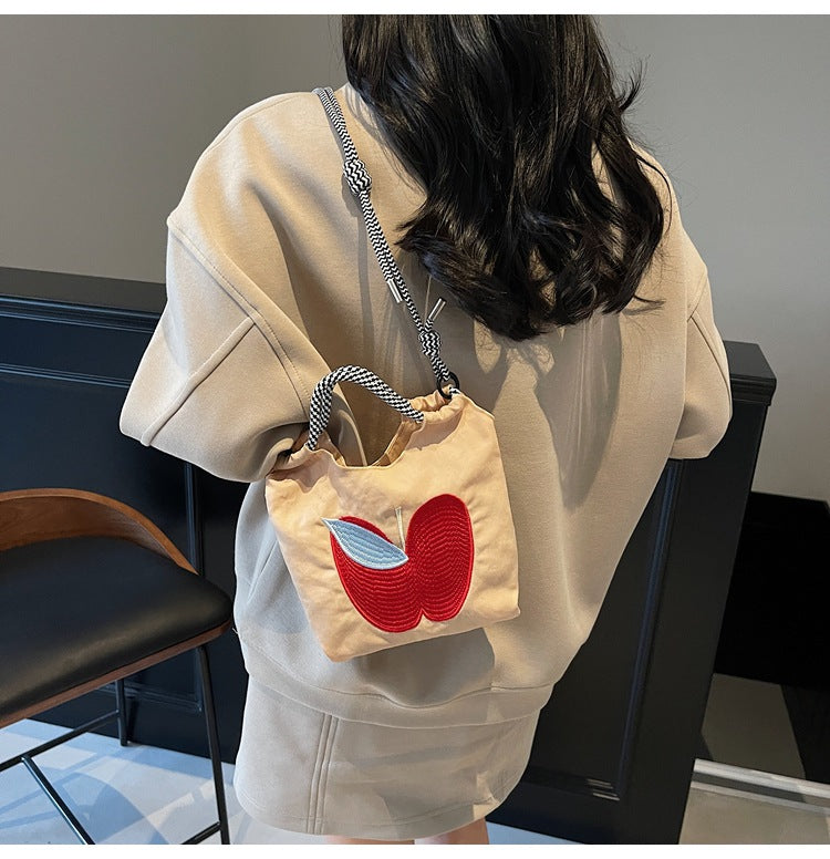 Women's Small Nylon Apple Streetwear Embroidery Square Open Tote Bag