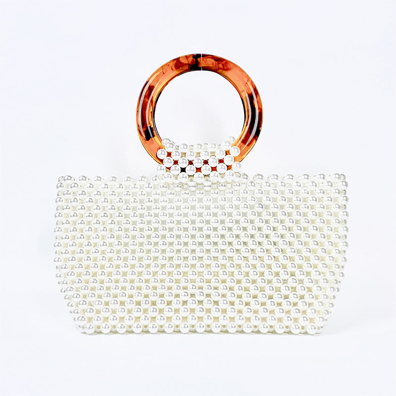 Women's Medium Arylic Solid Color Elegant Streetwear Beading Square Open Handbag