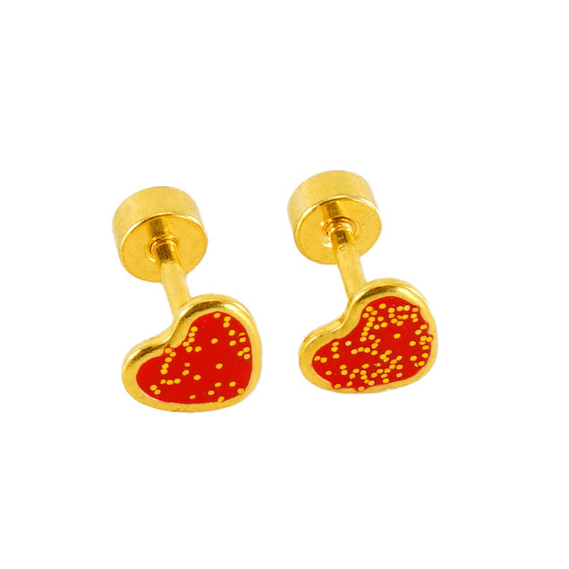 1 Pair Simple Style Heart Shape Enamel Plating Stainless Steel Ear Studs - CEJEW