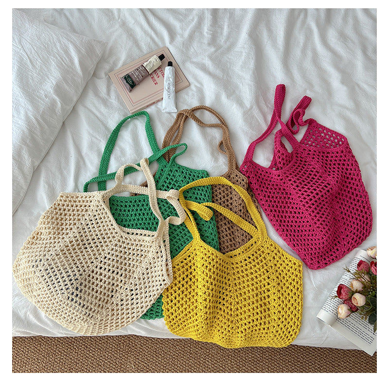 Women's Medium Cotton Solid Color Elegant Streetwear Weave Square Open Straw Bag