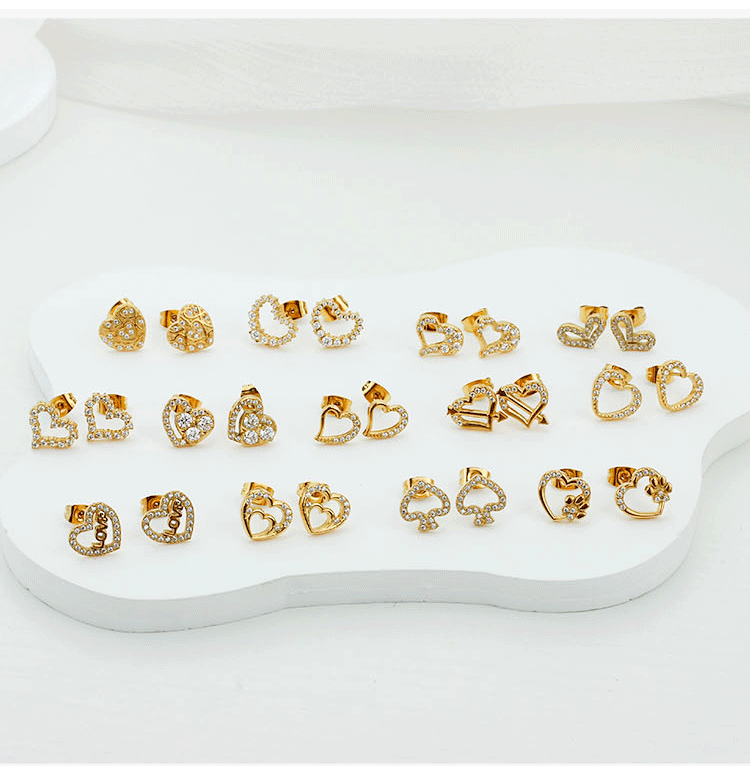 1 Pair Basic Modern Style Classic Style Heart Shape Plating Inlay Titanium Steel Zircon Gold Plated Ear Studs