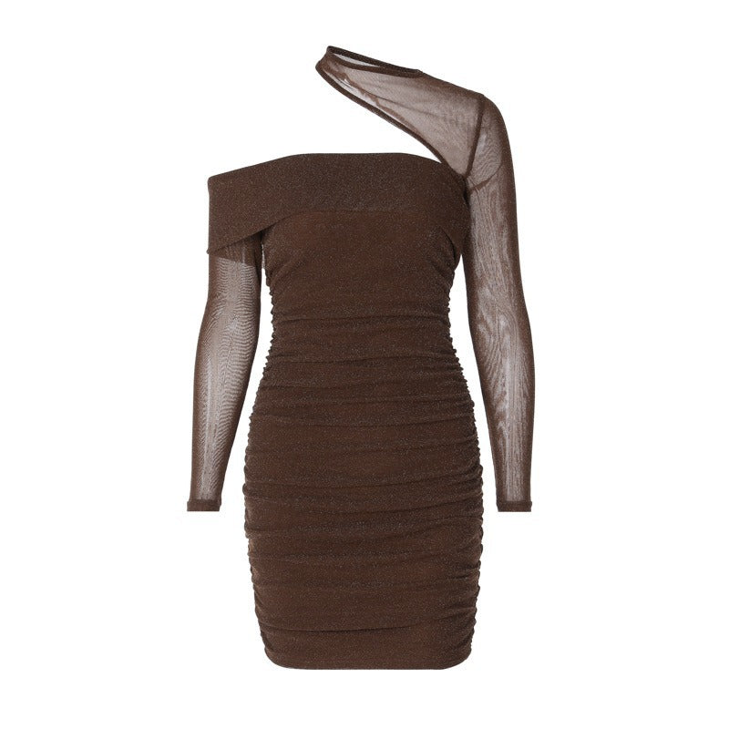 Women's Sheath Dress Elegant Sexy Halter Neck Long Sleeve Solid Color Above Knee Holiday