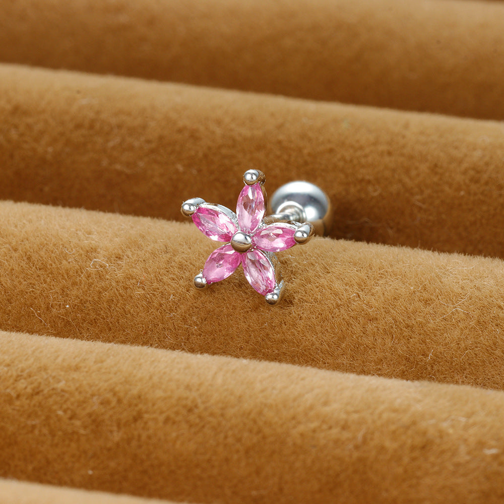 1 piece shiny flower plating inlay copper zircon ear studs