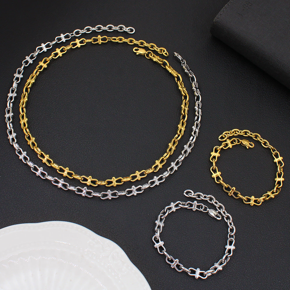 Jewelry Hip-Hop Retro Solid Color 304 Stainless Steel 18K Gold Plated Stainless Steel Jewelry Sets