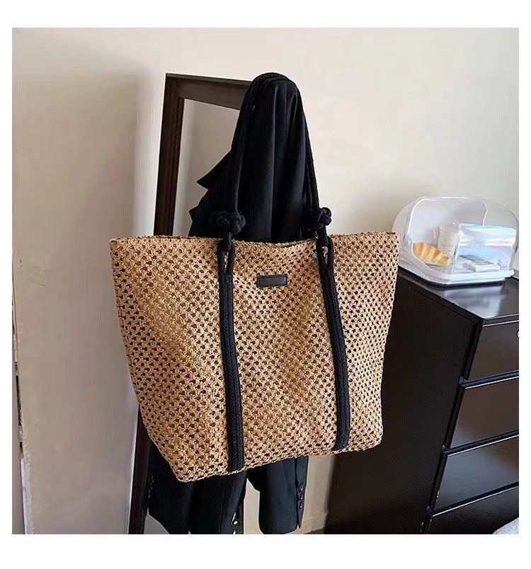 Women's Large Paper Solid Color Elegant Streetwear Weave Square Zipper Straw Bag