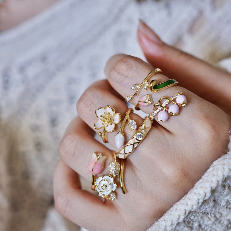 Copper Geometric Flower Open Rings