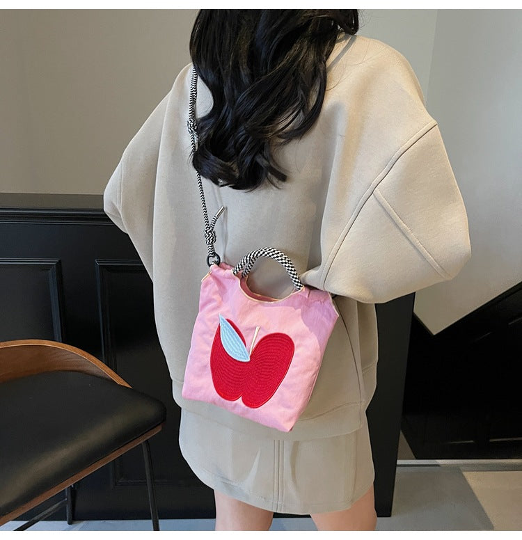 Women's Small Nylon Apple Streetwear Embroidery Square Open Tote Bag