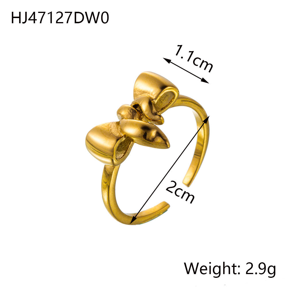 Jewelry Simple Style Heart Shape Bow Knot Titanium Steel Open Rings