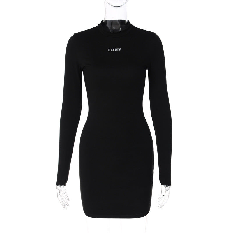 Women's Sheath Dress Streetwear High Neck Long Sleeve Solid Color Above Knee Holiday