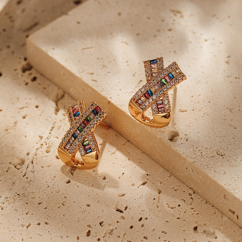 1 Pair Elegant Streetwear Geometric Copper Zircon Ear Studs