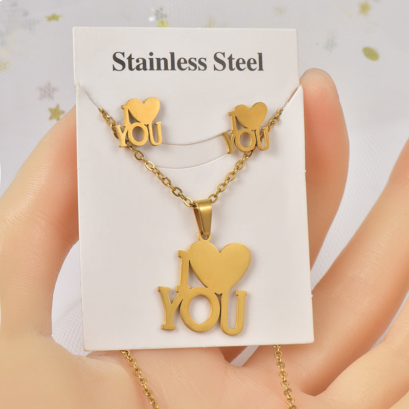 Jewelry Sweet Simple Style IG Style Heart Shape Titanium Steel Hollow Out Jewelry Set