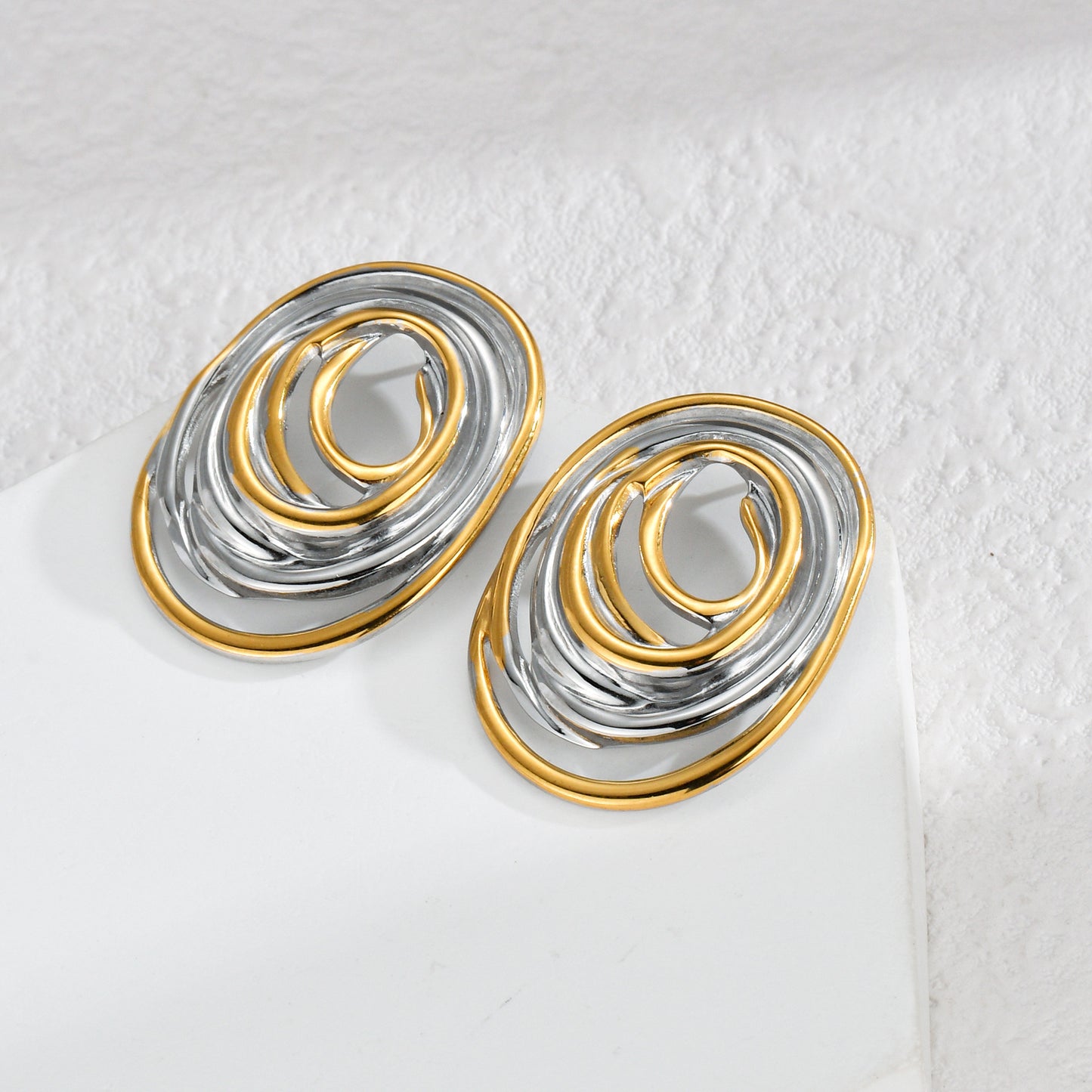 1 Pair IG Style Artistic Geometric Color Block Plating Titanium Steel 18K Gold Plated Ear Studs