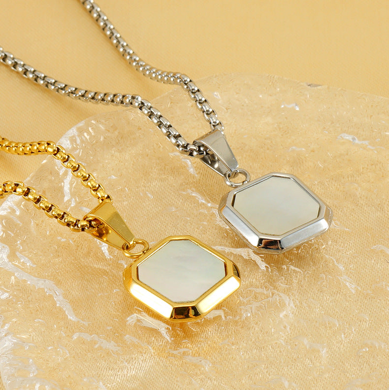 304 Stainless Steel Casual Simple Style Plating Geometric Natural Stone Pendant Necklace - CEJEW