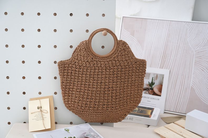 Women's Large Paper string Solid Color Elegant Streetwear Weave Shell Open Straw Bag