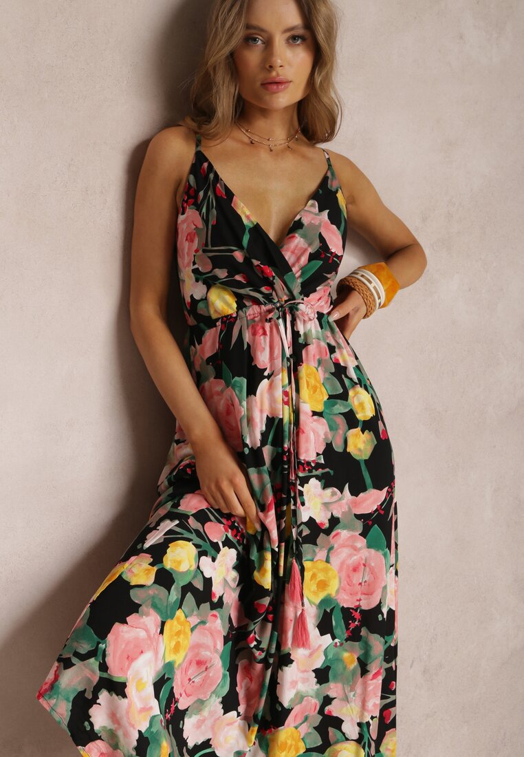 Women's Sheath Dress Streetwear V Neck Sleeveless Flower Maxi Long Dress Holiday