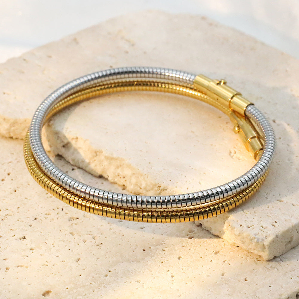 IG Style Simple Style Solid Color Titanium Steel 18K Gold Plated Bangle In Bulk