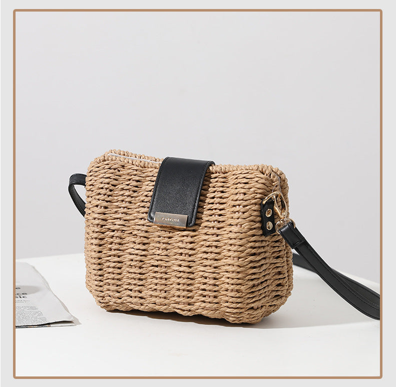 Women's Straw Solid Color Vacation Weave Square Magnetic Buckle Crossbody Bag