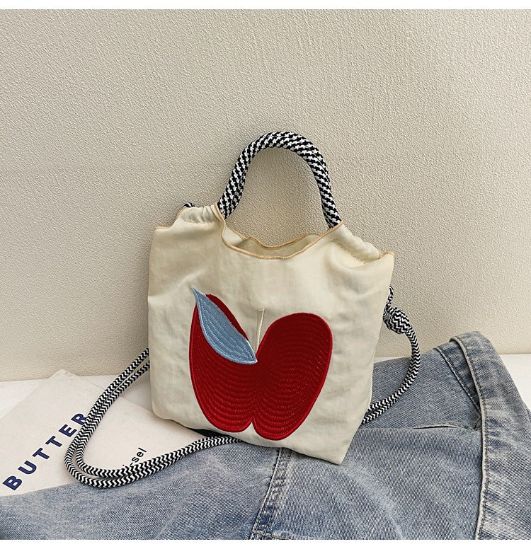 Women's Small Nylon Apple Streetwear Embroidery Square Open Tote Bag