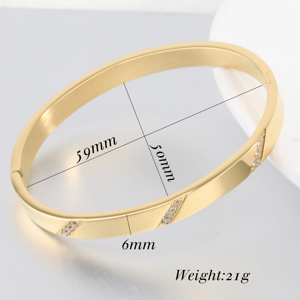 simple style solid color stainless steel inlay zircon bangle