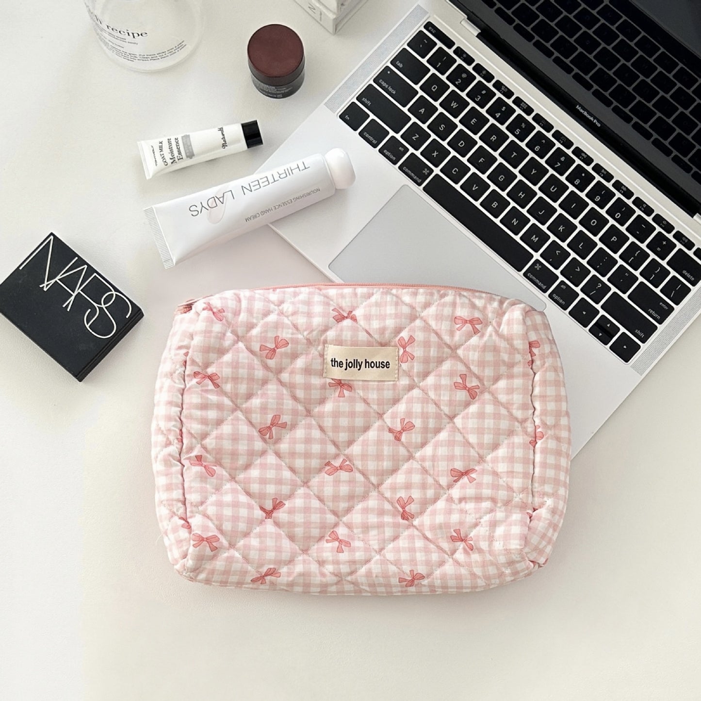 Elegant Streetwear Plaid Canvas Square Makeup Bags