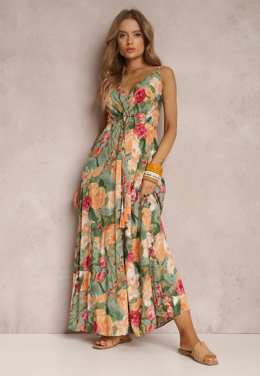 Women's Sheath Dress Streetwear V Neck Sleeveless Flower Maxi Long Dress Holiday