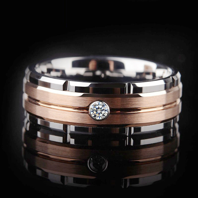 Jewelry Modern Style Simple Style Round Titanium Steel Artificial Diamond 18K Gold Plated Inlay Wide Band Ring