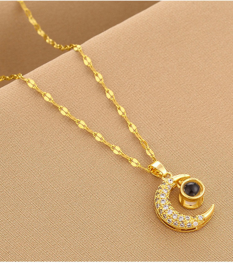 fashion moon titanium steel plating inlay zircon pendant necklace 1 piece