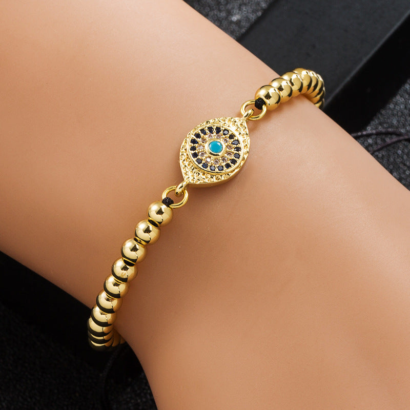 copper gold-plated micro inlaid zircon devil's eye adjustable bracelet