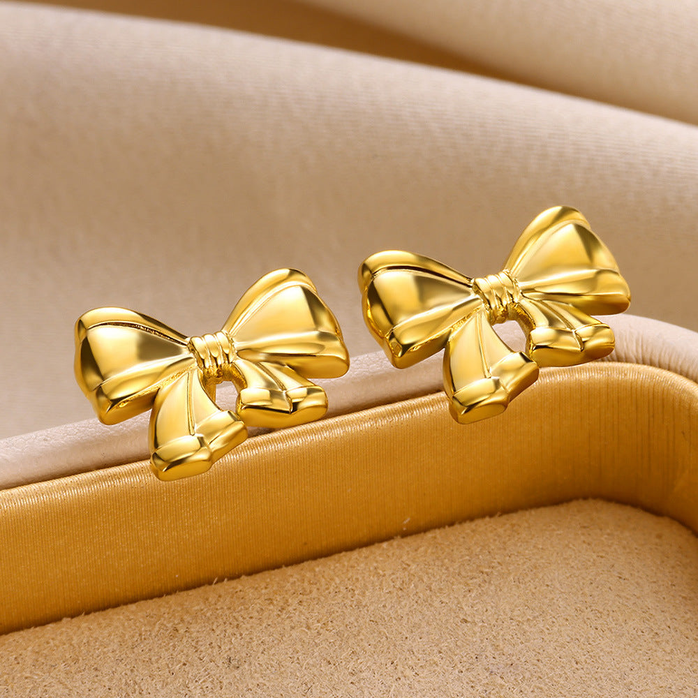 1 Pair Simple Style Classic Style Bow Knot Plating 304 Stainless Steel Ear Studs