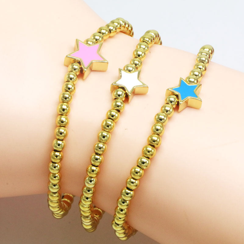 Copper 18K Gold Plated Beaded Enamel Star Bracelets