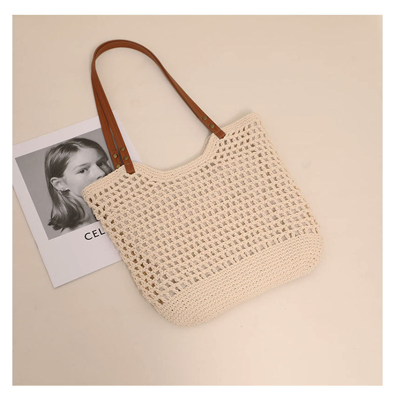 Women's Medium Cotton Solid Color Elegant Streetwear Weave Square Zipper Straw Bag