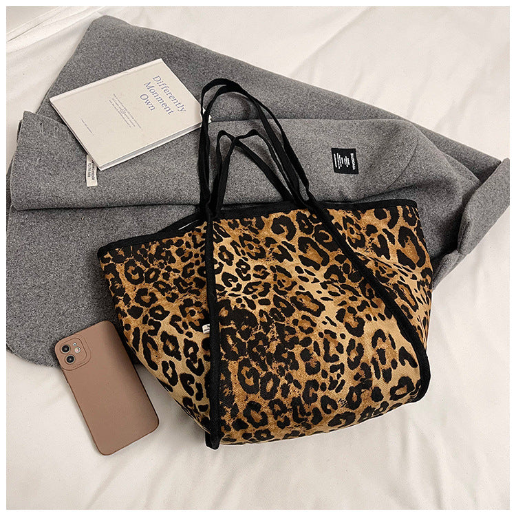 Women's Canvas Leopard Vintage Style Square Open Tote Bag