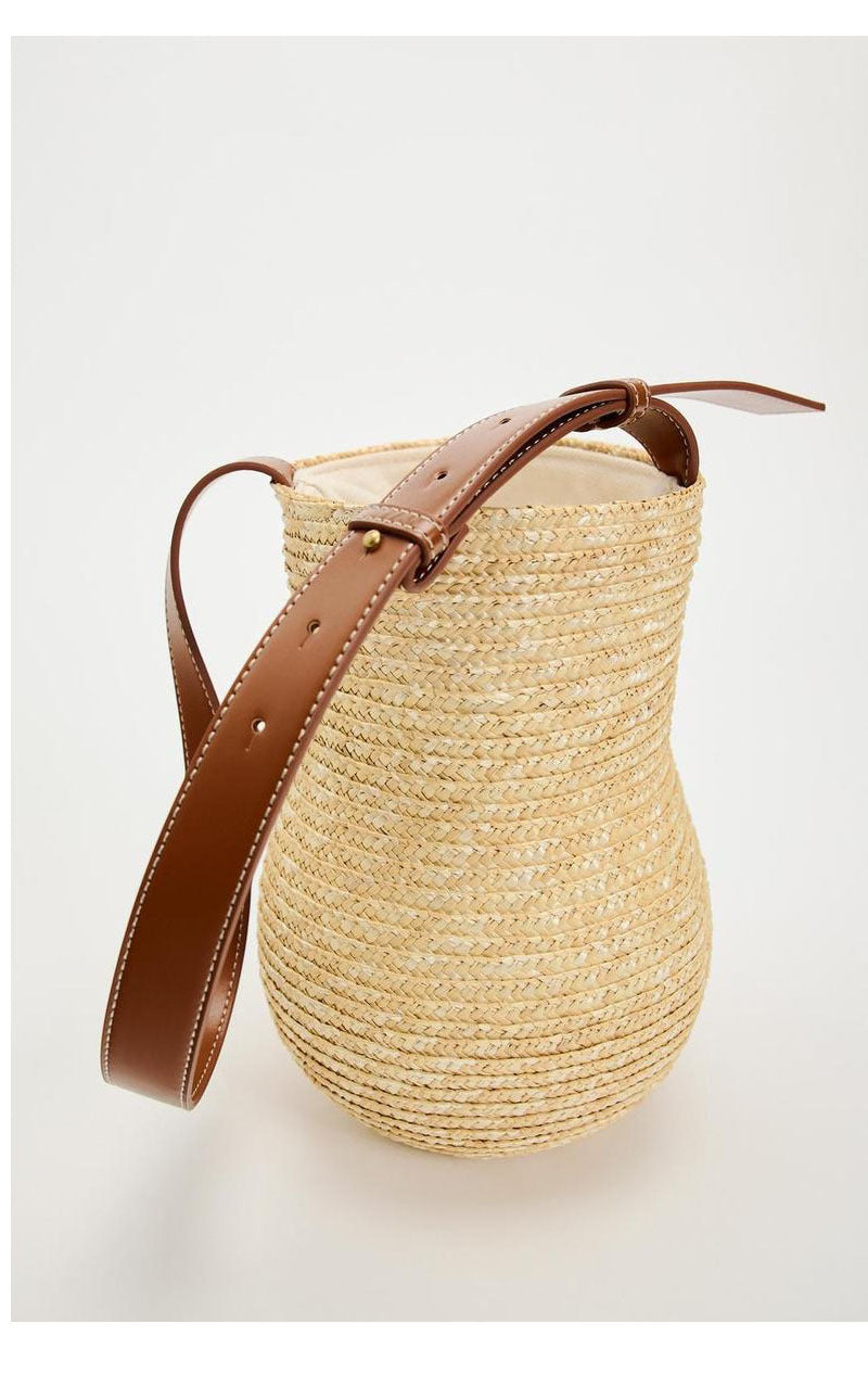 Women's Straw Solid Color Vacation Weave Cylindrical String Shoulder Bag