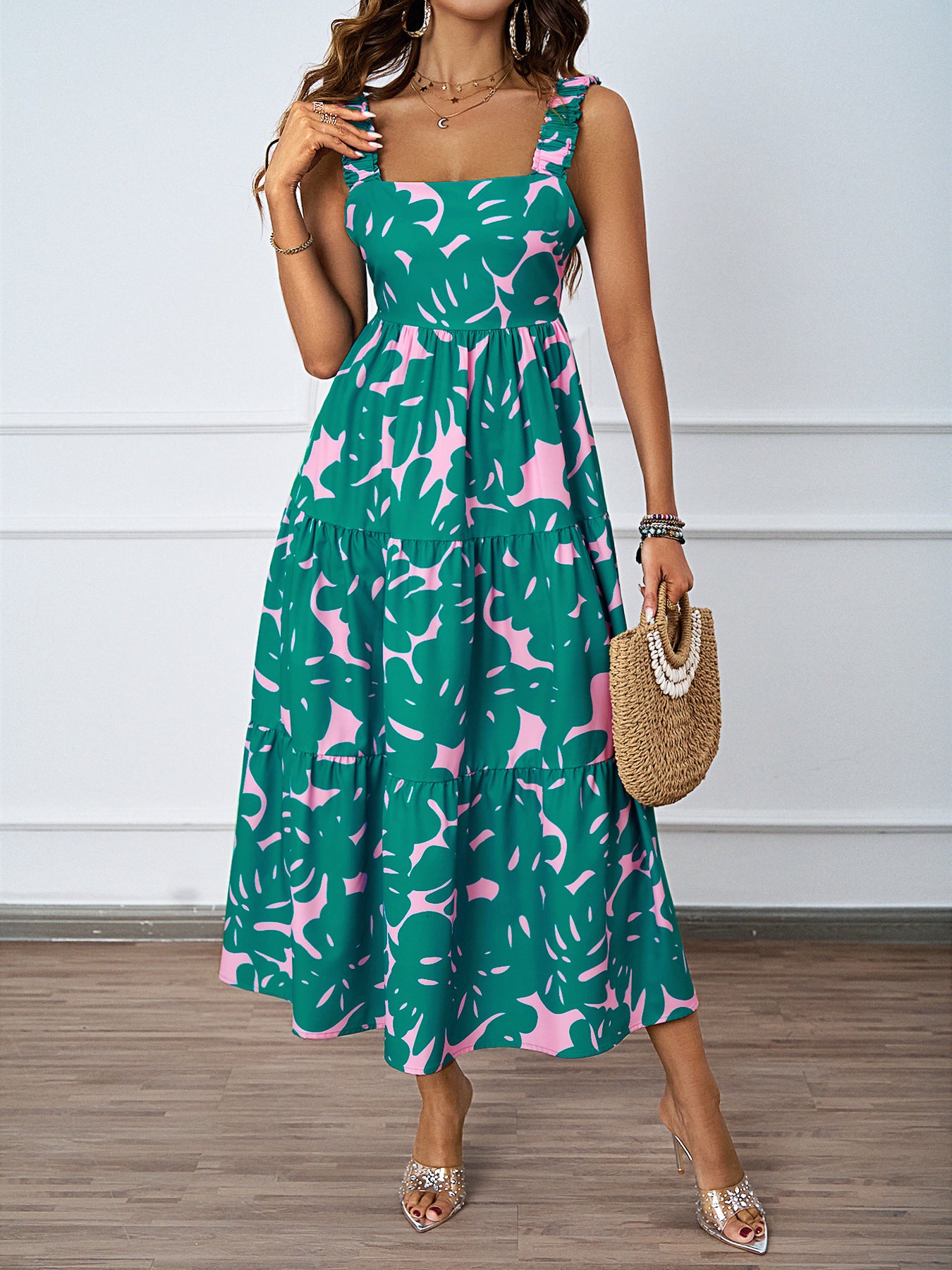 Women's Strap Dress Vacation Strap Printing Sleeveless Printing Midi Dress Holiday