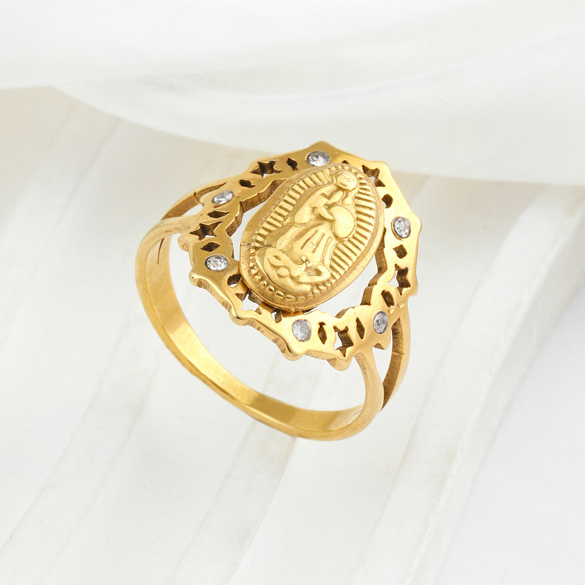 Jewelry Simple Style Geometric Virgin Mary 201 Stainless Steel Zircon Inlay Rings