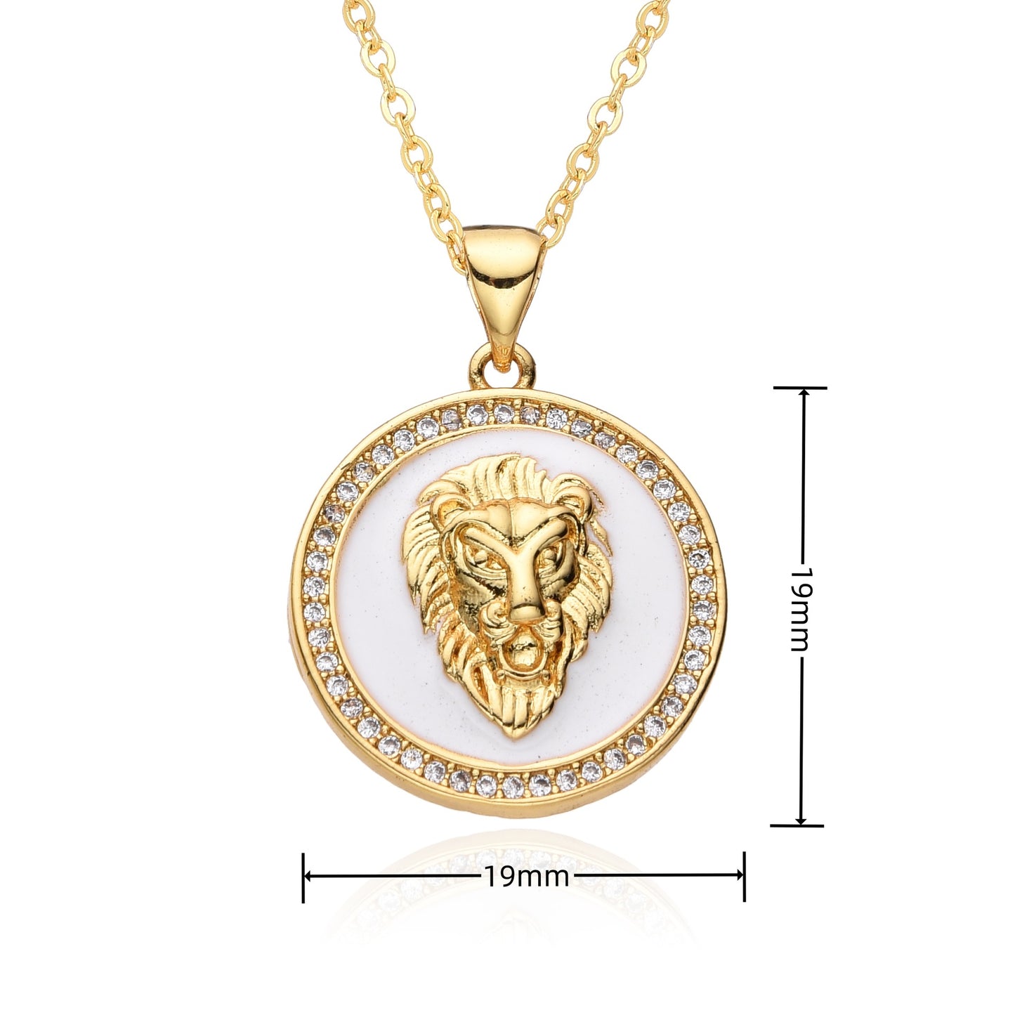 Copper Gold Plated Enamel Inlay Round Lion Bee Zircon Pendant Necklace