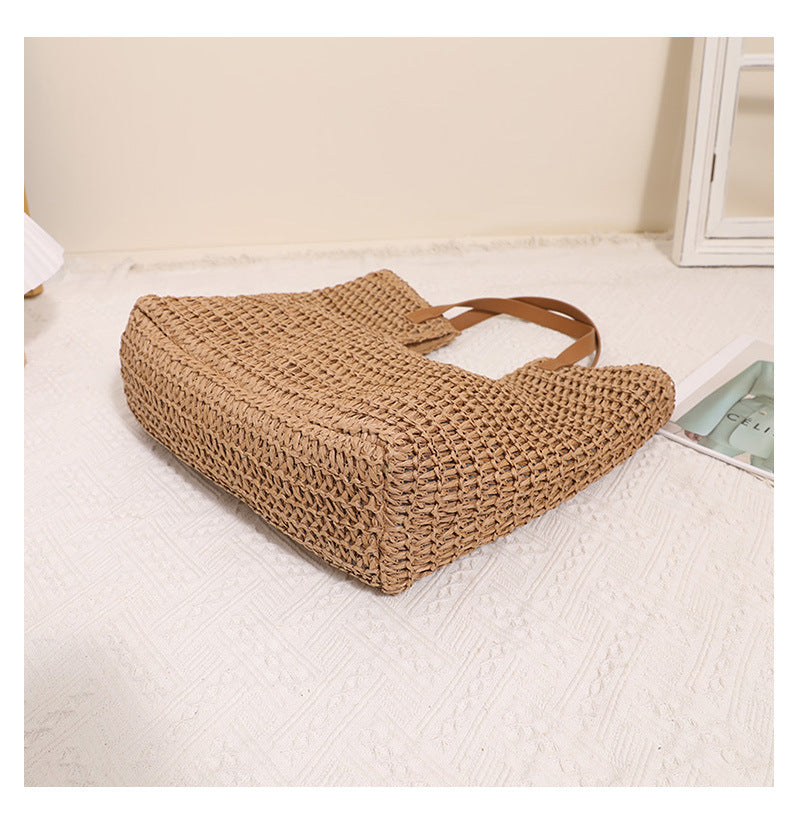 Women's Large Paper Solid Color Elegant Streetwear Weave Square Magnetic Buckle Straw Bag