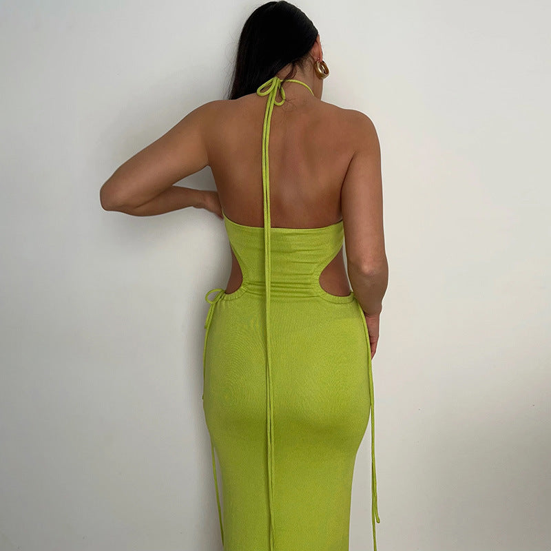 Women's One-Step Skirt Streetwear Halter Neck Sleeveless Solid Color Maxi Long Dress Holiday