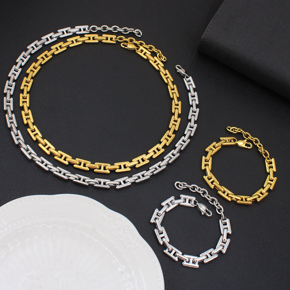 Jewelry Hip-Hop Retro Solid Color 304 Stainless Steel 18K Gold Plated Stainless Steel Jewelry Sets