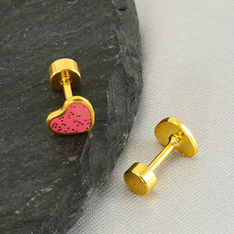 1 Pair Simple Style Heart Shape Enamel Plating Stainless Steel Ear Studs - CEJEW